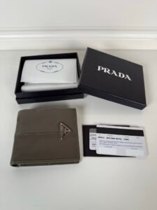 Prada Funo Saffiano Bifold Wallet with Metal Triangle Logo
