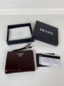 Prada Triangular Logo Saffiano Wallet - Bruciato Zip-Around Compact Style