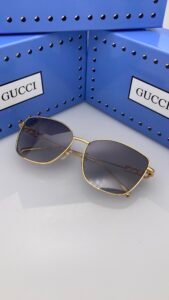 Gucci Square Sunglasses for Women, 001 Gold/Grey, Polished Gold-Tone Metal Frame with Crystal Embellished Double G Logo, Gradient Grey UV400 Protection Lenses, Luxury Designer Eyewear