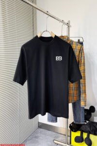 Balenciaga BB Logo Oversized T-Shirt, Unisex Black Cotton Crew Neck Short Sleeve High Street Casual Tee