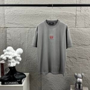 Balenciaga BB Laurel Wreath Logo T-Shirt, Unisex Grey Washed Vintage Oversized Crew Neck Short Sleeve Cotton Tee