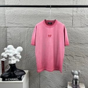 Balenciaga BB Laurel Wreath Logo T-Shirt, Unisex Pink Washed Vintage Oversized Crew Neck Short Sleeve Cotton Tee
