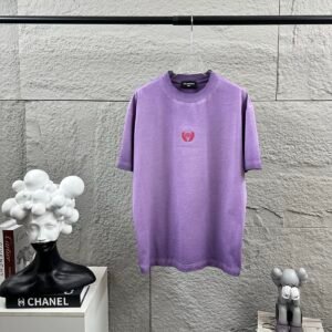 Balenciaga BB Laurel Wreath Logo T-Shirt, Unisex Purple Washed Vintage Oversized Crew Neck Short Sleeve Cotton Tee