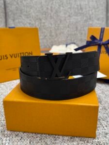 Louis Vuitton 3.5cm Belt for Men, 004 Black Check, Damier Infini Leather with Matte Black LV Buckle, Luxury Designer Dress Belt