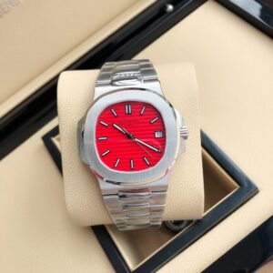 Patek Philippe Nautilus 40mm, Stainless Steel Case, Red Dial, Stainless Steel Bracelet, Automatic Men's Watch