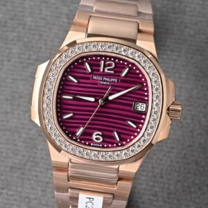 Patek Philippe Nautilus 35mm, Rose Gold Tone Case, Diamond Bezel, Purple Dial, Rose Gold Bracelet, Automatic Ladies' Watch