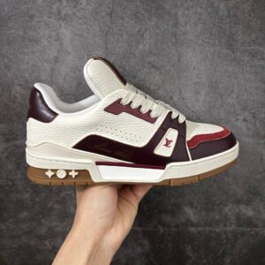 Louis Vuitton LV Trainers White Burgundy Gum Leather Sneakers, Luxury Casual Shoes