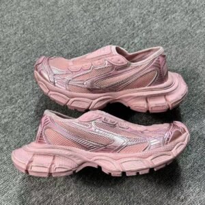 Balenciaga 3XL Pink Silver Mesh & Leather Slip-On Sneakers, Distressed Retro Chunky Luxury Casual Women's Shoes