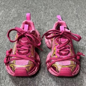Balenciaga 3XL Pink Gold Mesh & Leather Sneakers, Distressed Retro Chunky Luxury Casual Women's Shoes