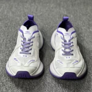 Balenciaga White Purple Mesh & Leather Retro Sneakers, Chunky Outsole Luxury Casual Unisex Shoes