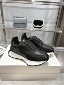 Alexander McQueen Black & White Smooth Leather Chunky Sneakers, Luxury Platform Dad Shoes