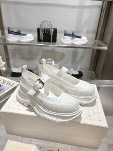 Alexander McQueen White Calfskin Platform Mary Jane Shoes, Luxury Casual Chunky Flats
