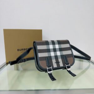 Burberry Vintage Check Canvas & Leather Messenger Bag, Adjustable Strap Luxury Crossbody Handbag