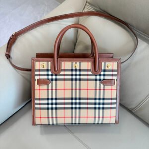 Burberry Vintage Check Canvas & Leather Tote Bag, Detachable Strap Luxury Handbag