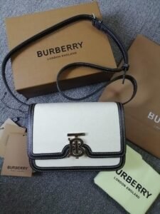 Burberry TB Logo Canvas & Leather Crossbody Bag, Turn-Lock Closure Luxury Messenger Handbag