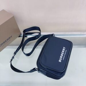 Burberry Black Nylon Logo Print Crossbody Bag, Zipper Closure Luxury Messenger Handbag