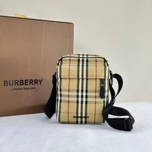 Burberry Vintage Check Canvas Crossbody Bag, Zipper Closure Luxury Messenger Handbag