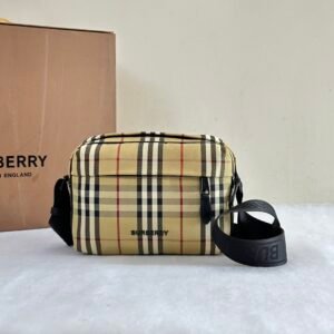 Burberry Vintage Check Canvas Horizontal Crossbody Bag, Zipper Closure Luxury Messenger Handbag