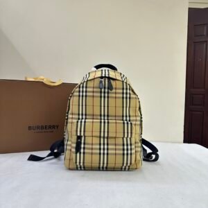 Burberry Vintage Check Canvas Backpack, Zipper Closure Luxury Travel School Bag