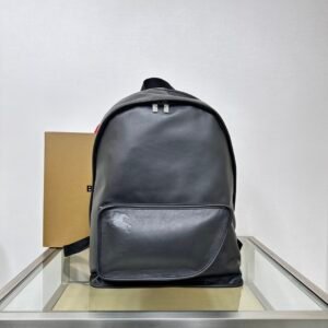 Burberry Black Calfskin Leather Backpack, Zipper Closure Luxury Travel School Bag