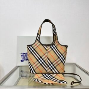Burberry Vintage Check Canvas Tote Bag with Pouch, Zipper Closure Luxury Shoulder Handbag