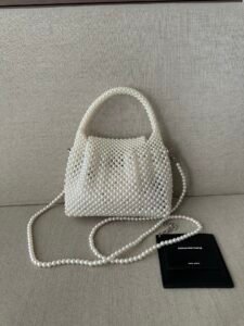 Alexander Wang White Faux Pearl Beaded Handbag, Charm Chain Luxury Crossbody Bag