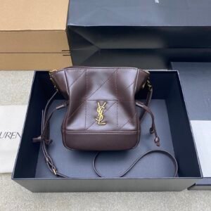 Saint Laurent Burgundy Quilted Calfskin Mini Bucket Bag, Gold Hardware Luxury Crossbody Handbag