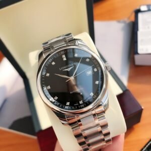Longines Master Collection Men's Automatic Watch, Stainless Steel Bracelet, Black Diamond Dial, Date Display, Swiss Made Luxury Business Dress Watch
