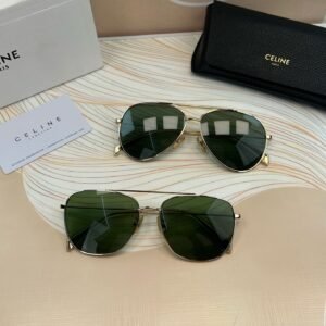 Celine Classic Aviator Sunglasses, Gold-Tone Metal Frame, Green Lenses, 100% UV Protection, Luxury Designer Eyewear