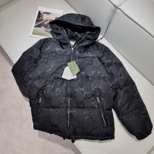 Gucci Men's Jumbo GG Monogram Hooded Down Puffer Jacket, Black, Luxury Winter Coat