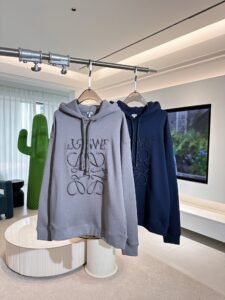 Loewe Unisex Anagram Embroidered Hooded Sweatshirt, Dark Grey/Navy, Luxury Casual Pullover