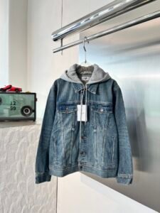 Celine Unisex Hooded Washed Denim Trucker Jacket, Vintage Blue, Luxury Casual Outerwear