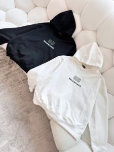 Balenciaga Unisex BB Logo Embroidered Oversized Hoodie, Black/White, Luxury Streetwear Pullover