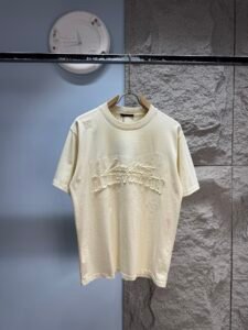 Louis Vuitton Unisex Embroidered Monogram Oversized T-Shirt, Cream White, Luxury Casual Short Sleeve Top
