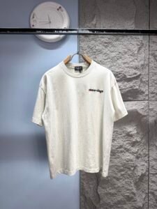 Balenciaga Unisex Embroidered Logo Oversized T-Shirt, Off-White, Luxury Casual Short Sleeve Top