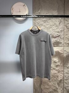 Balenciaga Unisex Embroidered Logo Oversized T-Shirt, Dark Grey, Luxury Casual Short Sleeve Top