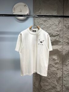 Balenciaga Unisex Embroidered Square Logo Oversized T-Shirt, White, Luxury Casual Short Sleeve Top