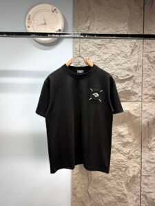 Balenciaga Unisex Embroidered Square Logo Oversized T-Shirt, Black, Luxury Casual Short Sleeve Top