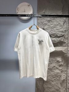 Louis Vuitton Unisex Studded LV Logo Oversized T-Shirt, White, Luxury Casual Short Sleeve Top