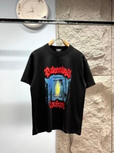 Balenciaga Unisex Gothic Logo Print Oversized T-Shirt, Black, Luxury Streetwear Short Sleeve Top