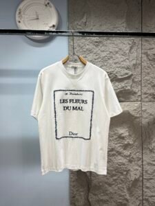 Dior Unisex Les Fleurs Du Mal Embroidered Oversized T-Shirt, White, Luxury Casual Short Sleeve Top