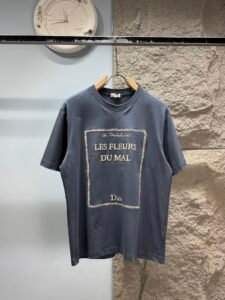 Dior Unisex Les Fleurs Du Mal Embroidered Oversized T-Shirt, Dark Blue, Luxury Casual Short Sleeve Top