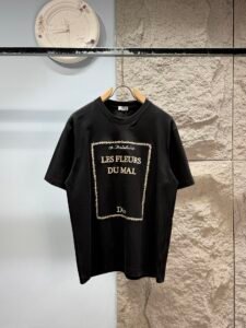 Dior Unisex Les Fleurs Du Mal Embroidered Oversized T-Shirt, Black, Luxury Casual Short Sleeve Top