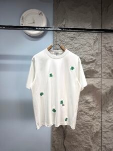 Dior Unisex Clover Embroidered Oversized T-Shirt, White, Luxury Casual Short Sleeve Top