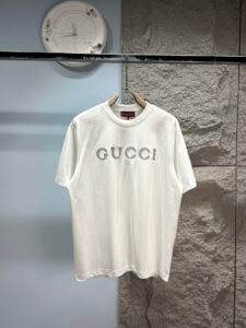 Gucci Unisex Embroidered Logo Oversized T-Shirt, White, Luxury Casual Short Sleeve Top