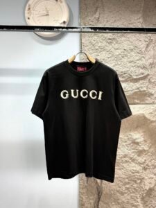 Gucci Unisex Embroidered Logo Oversized T-Shirt, Black, Luxury Casual Short Sleeve Top