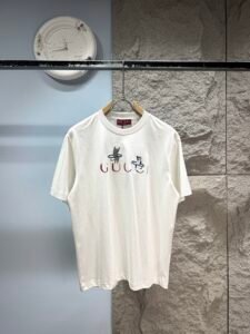 Gucci Unisex Cat Embroidered Logo Oversized T-Shirt, White, Luxury Casual Short Sleeve Top