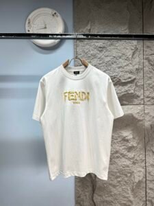Fendi Unisex "FENDI ROMA" Logo Embroidered Oversized T-Shirt, White, Luxury Casual Short Sleeve Top