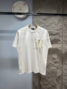 Fendi Unisex Drawstring Pocket Embroidered Oversized T-Shirt, White, Luxury Casual Short Sleeve Top