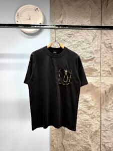 Fendi Unisex Drawstring Pocket Embroidered Oversized T-Shirt, Black, Luxury Casual Short Sleeve Top